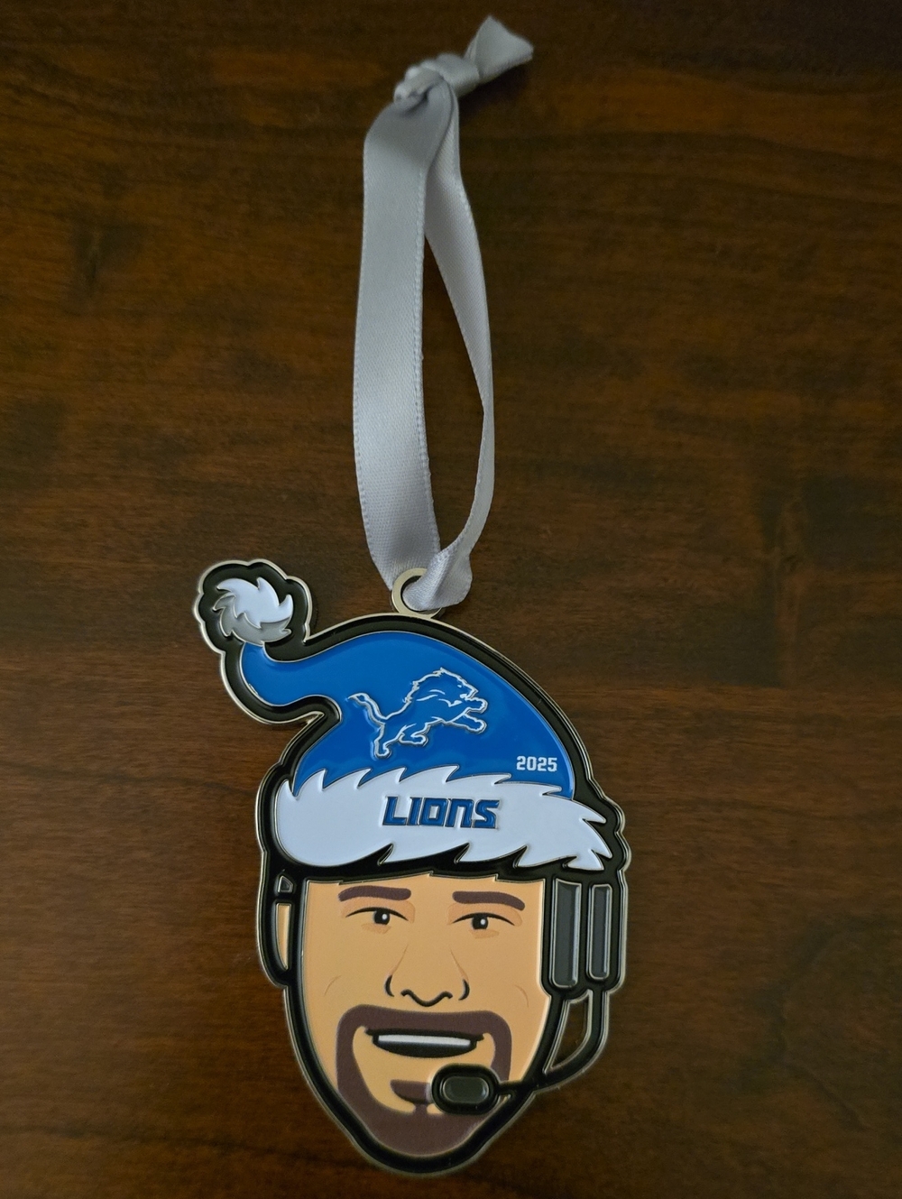 Official Detroit Lions Dan Campbell Santa Hat Ornament - Team Decoration